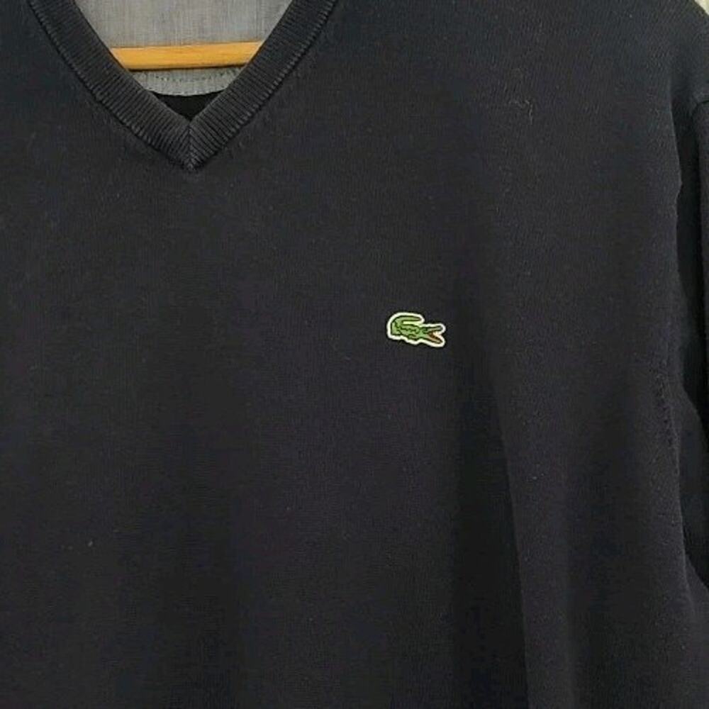 Men's Lacoste Navy Blue Cotton V-Neck Knit Long Sleeve Sweater Size 8 3XL - Picture 2 of 7